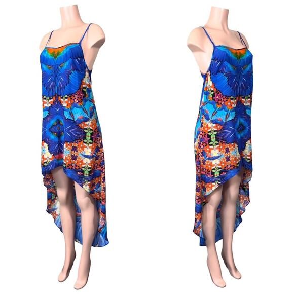 SHAHIDA PARIDES BLUE BIRD PARROT HIGH LOW SUMMER DRESSES SZ S/M $349 - Picture 3 of 8